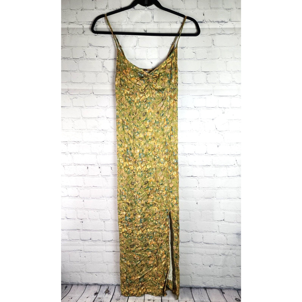 Free People Taryn Boho Dress size O XS Green Yellow Floral Floaty Boho